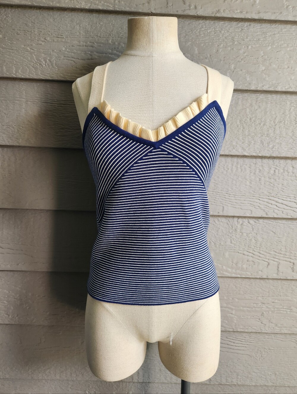 Sonia Rykiel Navy and Cream Striped Knit Tank Top